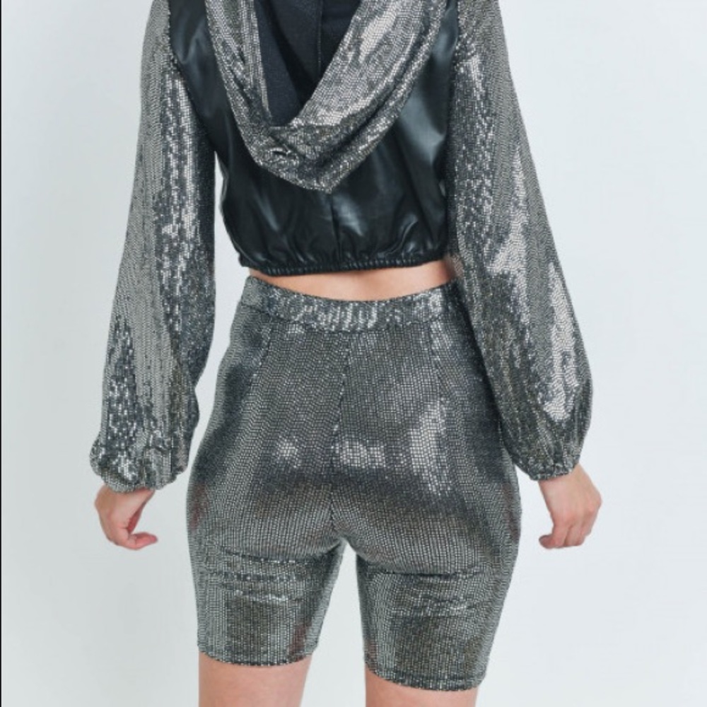 🔥HP!🔥SPARKLY SILVER BIKER SHORTS! - Picture 3 of 6
